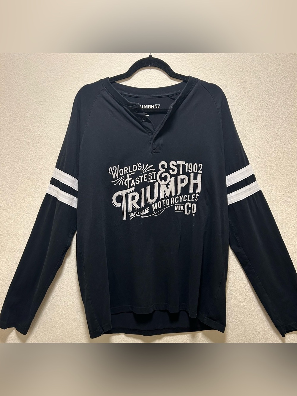 Triumph Black Long Sleeve Graphic Henley